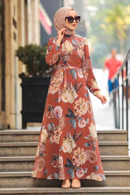 Sunuff Colored Hijab Dress 81543TB - NEVA STYLE