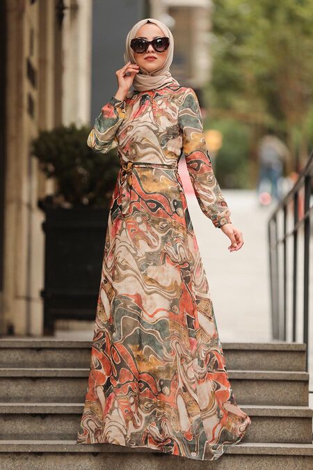 Sunuff Colored Hijab Dress 81547TB - NEVA STYLE