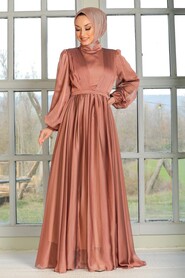 Sunuff Colored Hijab Evening Dress 33232TB - 3