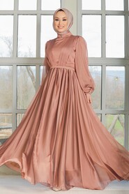 Sunuff Colored Hijab Evening Dress 33232TB - 2