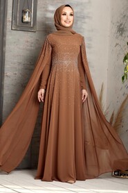 Sunuff Colored Hijab Evening Dress 50120TB - 2