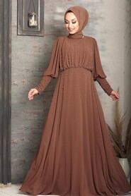 Sunuff Colored Hijab Evening Dress 50130TB - 1