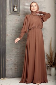 Sunuff Colored Hijab Evening Dress 50130TB - 2