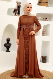  Stylish Sunuff Colored Hijab Wedding Gown 9105TB - 2