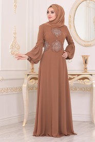 Sunuff Colored Hijab Evening Dress 9119TB - 2