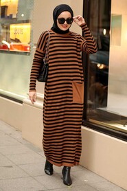 Sunuff Colored Hijab Knitwear Dress 33371TB - 1