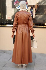 Sunuff Colored Hijab Leather Dress 52050TB - 2