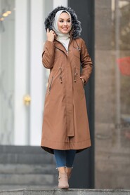 Sunuff Colored Hijab Parka Coat 63774TB - 1