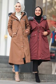 Sunuff Colored Hijab Parka Coat 63774TB - 6