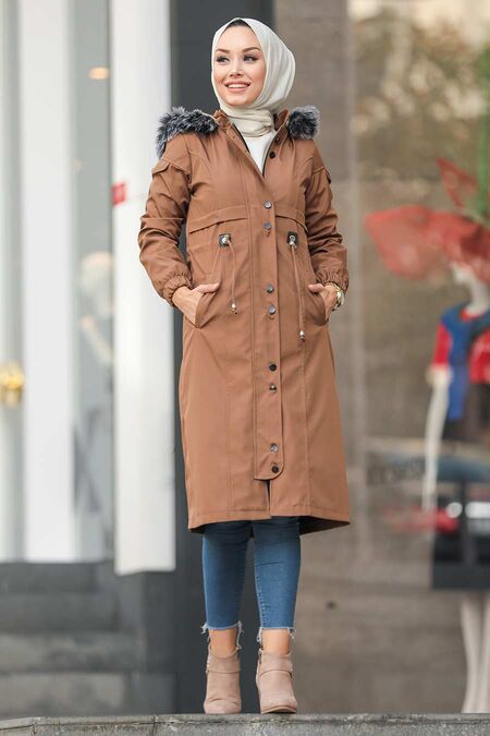 Sunuff Colored Hijab Parka Coat 6606TB - NEVA STYLE