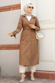 Sunuff Colored Hijab Trench Coat 5942TB - 2