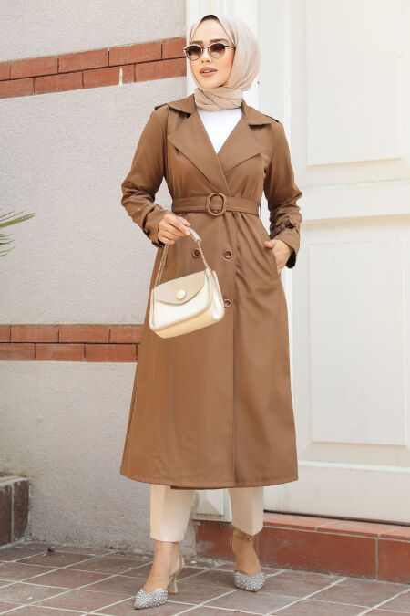 Sunuff Colored Hijab Trench Coat 5942TB - NEVA STYLE