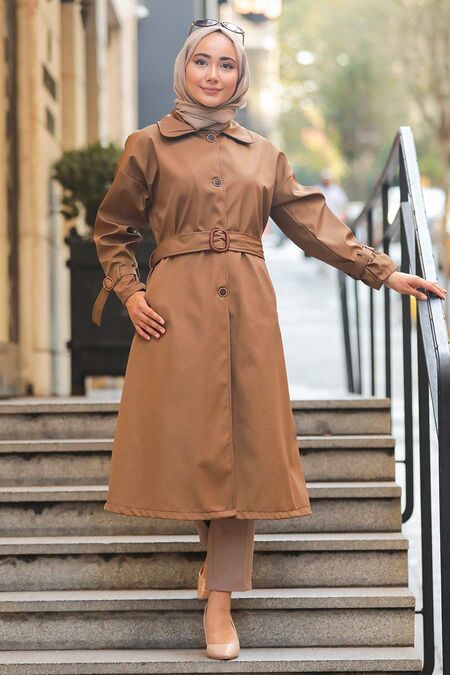 Sunuff Colored Hijab Trenchcoat 5169TB - NEVA STYLE