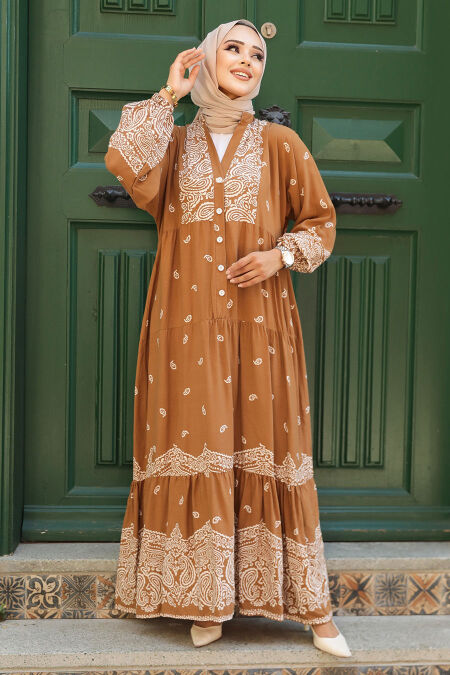 Sunuff Colored Modest Dress For Women 51751TB - NEVA STYLE