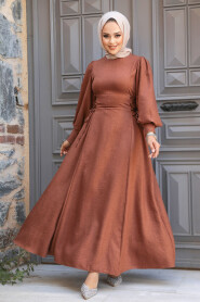 Sunuff Colored Modest Dress For Women 5962TB - 1