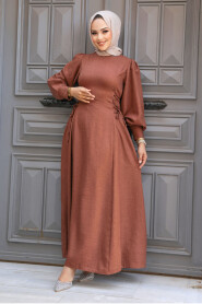 Sunuff Colored Modest Dress For Women 5962TB - 2