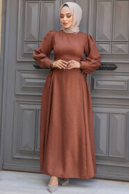 Sunuff Colored Modest Dress For Women 5962TB - 3