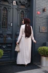 Sweater Vest Detailed Beige Modest Dress 7705BEJ - 3