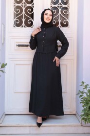 Sweater Vest Detailed Black Modest Dress 7705S - 2