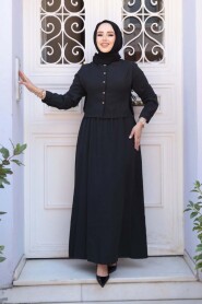 Sweater Vest Detailed Black Modest Dress 7705S - 1