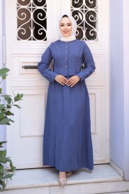 Sweater Vest Detailed Indigo Blue Modest Dress 7705IM - 3