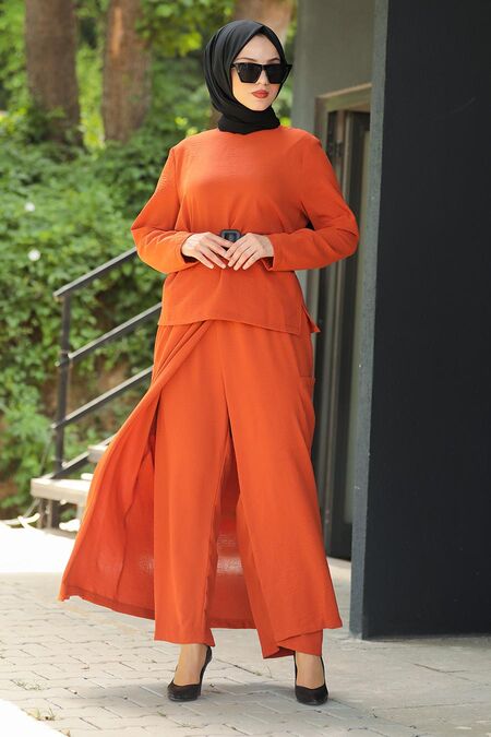 Terra Cota Hijab Dual Suit Dress 12801KRMT - NEVA STYLE
