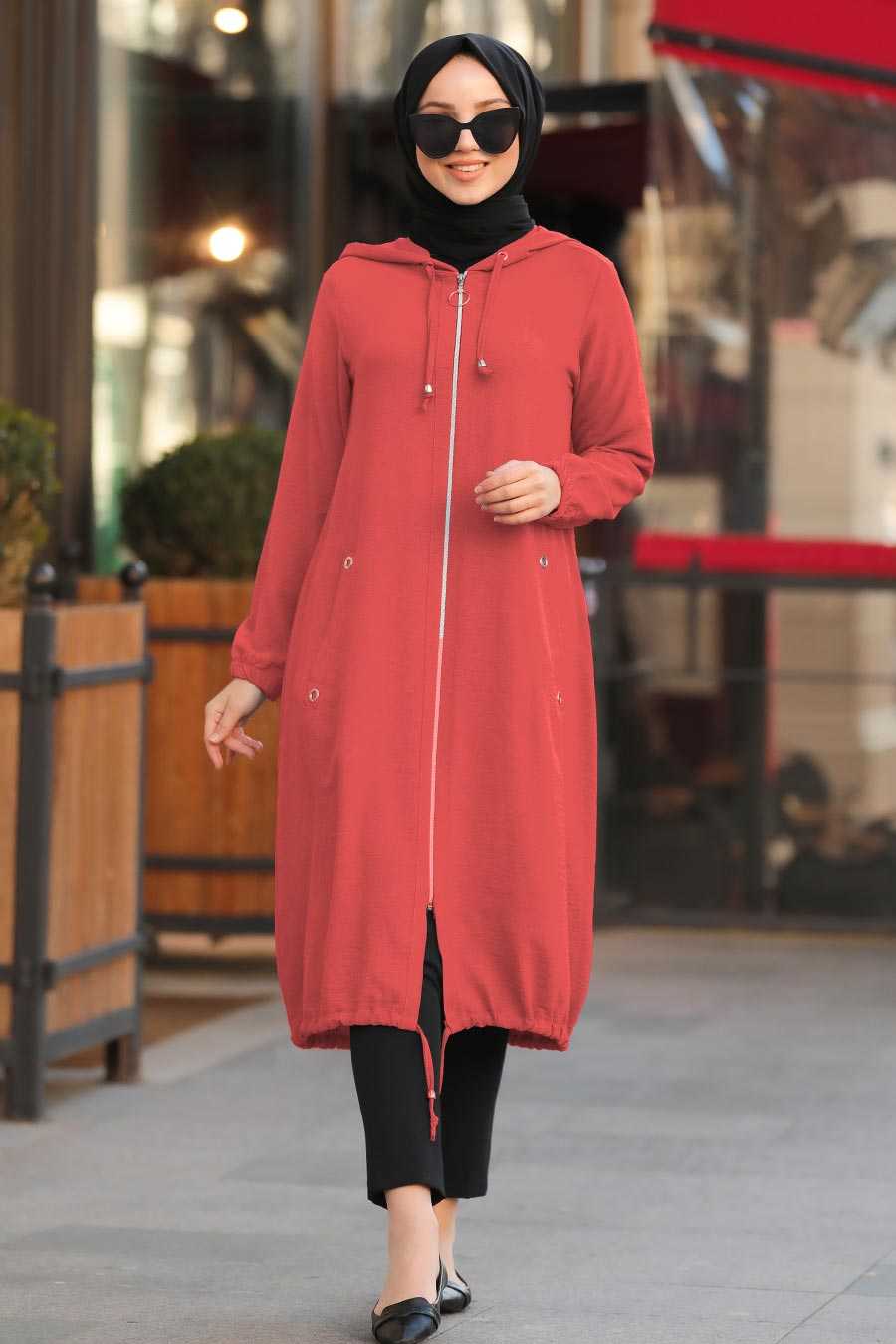 Terra Cotta Hijab Coat 10045KRMT - Neva-style.com
