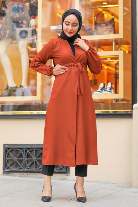 Terra Cotta Hijab Coat 37450KRMT - NEVA STYLE