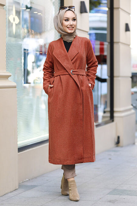 Terra Cotta Hijab Coat 5569KRMT - NEVA STYLE