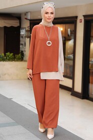 Terra Cotta Hijab Double Suit 5235KRMT - 2