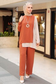 Terra Cotta Hijab Double Suit 5235KRMT - 3