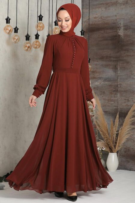 Terra Cotta Hijab Dress 2703KRMT - NEVA STYLE