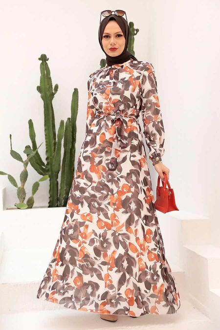 Terra Cotta Hijab Dress 2925KRMT - NEVA STYLE