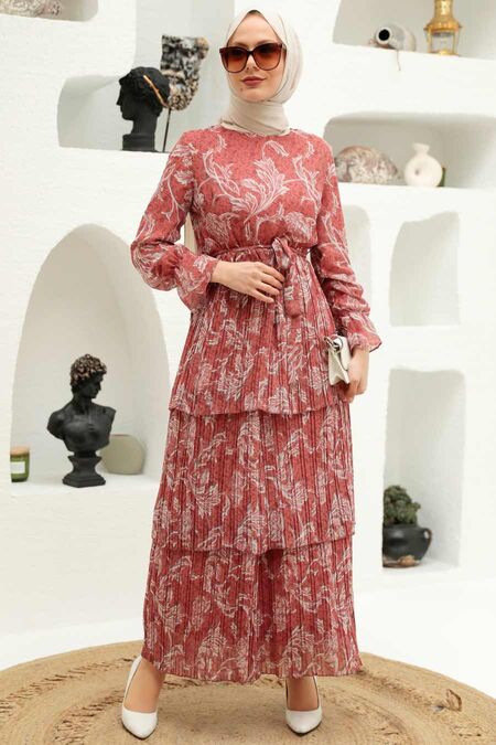 Terra Cotta Hijab Dress 3359KRMT - NEVA STYLE