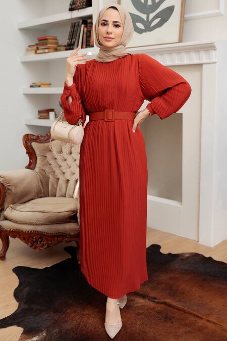 Terra Cotta Hijab Dress 3369KRMT - NEVA STYLE