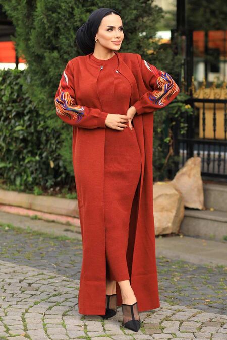 Terra Cotta Hijab Dual Suit Dress 2200KRMT - NEVA STYLE