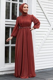 Terra Cotta Hijab Evening Dress 21680KRMT - 2