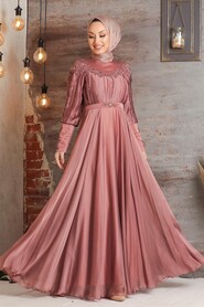 Terra Cotta Hijab Evening Dress 21881KRMT - 1