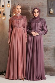 Terra Cotta Hijab Evening Dress 21881KRMT - 2
