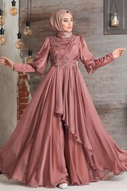Neva Style - Modern Terra Cotta Islamic Bridesmaid Dress 21930KRMT - Thumbnail