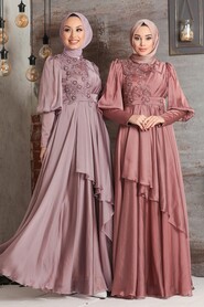 Neva Style - Modern Terra Cotta Islamic Bridesmaid Dress 21930KRMT - Thumbnail