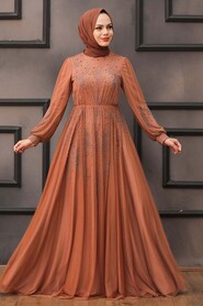 Long Terra Cotta Islamic Wedding Dress 22031KRMT - 1