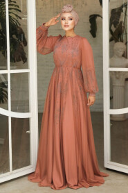  Long Terra Cotta Islamic Wedding Dress 22031KRMT - 1