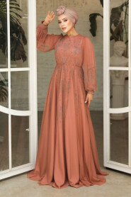  Long Terra Cotta Islamic Wedding Dress 22031KRMT - 2