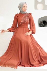  Long Sleeve Terra Cotta Hijab Dress 22110KRMT - 2