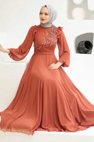  Long Sleeve Terra Cotta Hijab Dress 22110KRMT - 1