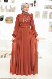  Long Sleeve Terra Cotta Hijab Dress 22110KRMT - 3