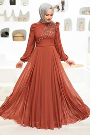  Long Sleeve Terra Cotta Hijab Dress 22110KRMT - 5