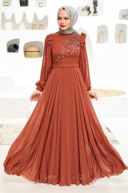  Long Sleeve Terra Cotta Hijab Dress 22110KRMT - 4
