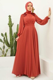  Long Terra Cotta Muslim Evening Dress 22232KRMT - 1
